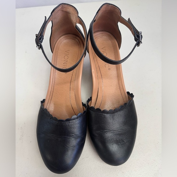 Vionic Kalina Black Leather Scallop Espadrille Wedge Sandals – Size 9.5 - Picture 5 of 9